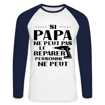 Papa Bricoleur Si Papa Ne Peut Pas Le Réparer - T-shirt baseball manches longues Homme - blanc/marine - Devant - Nik (191cm)