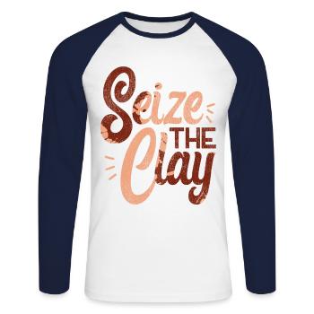 Pottery Ceramics Artist Pun Seize - Unisex Long Sleeve Baseball T-Shirt - white/navy - Front - Nik (191cm)