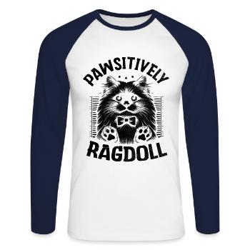 Pawsitively Ragdoll Ragdolls Amoureux des chats - T-shirt baseball manches longues Homme - blanc/marine - Devant - Nik (191cm)