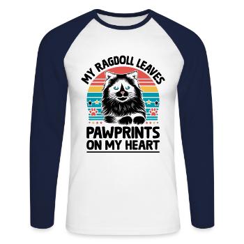 My Ragdoll Leaves Pawprints On My Heart Ragdolls C - Unisex Long Sleeve Baseball T-Shirt - white/navy - Front - Nik (191cm)
