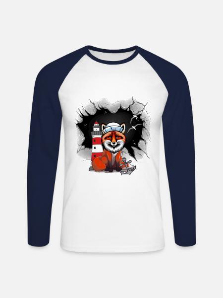 Seemann Fuchs Matrose maritim - Unisex Baseballshirt langarm - Weiß/Navy