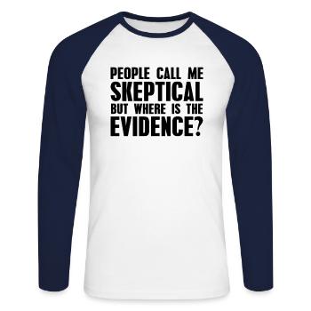 People skeptically call me science humor - Unisex Long Sleeve Baseball T-Shirt - white/navy - Front - Nik (191cm)