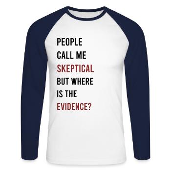 People Call Me Skeptical Discussion Philosophy - Unisex Long Sleeve Baseball T-Shirt - white/navy - Front - Nik (191cm)