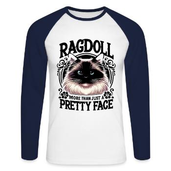 Ragdoll Plus qu’un joli visage Ragdolls Cat - T-shirt baseball manches longues Homme - blanc/marine - Devant - Nik (191cm)