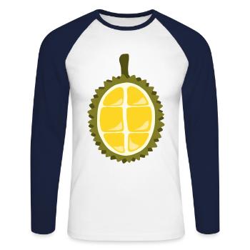 Durian Kostüm Jackfruits Fasching Obst Stinkfrucht - Unisex Baseballshirt langarm - Weiß/Navy - Vorne - Nik (191cm)