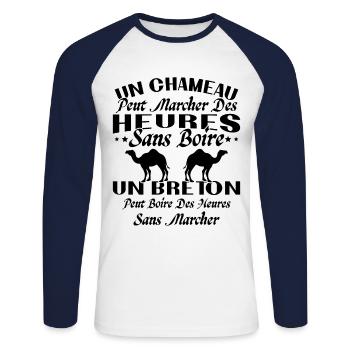 Breton can drink for hours without walking - Unisex Long Sleeve Baseball T-Shirt - white/navy - Front - Nik (191cm)