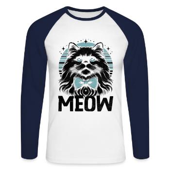 Miaou Ragdoll Amoureux des chats Ragdolls Chats - T-shirt baseball manches longues Homme - blanc/marine - Devant - Nik (191cm)