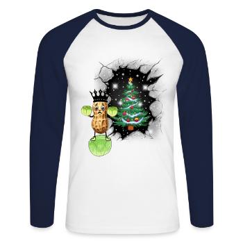 Weihnachten Vegetarisch Kohl Gemüse Erdnuss Xmas - Unisex Baseballshirt langarm - Weiß/Navy - Vorne - Nik (191cm)