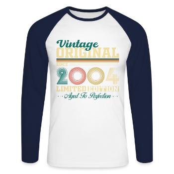 2004 Vintage Retro Cadeau d’anniversaire - T-shirt baseball manches longues Homme - blanc/marine - Devant - Nik (191cm)