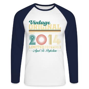 2014 Vintage Retro Geburtstagsgeschenk - Unisex Baseballshirt langarm - Weiß/Navy - Vorne - Nik (191cm)
