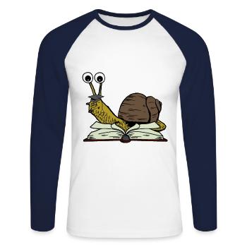 Snail Student Learn to Study Abi - Unisex Long Sleeve Baseball T-Shirt - white/navy - Front - Nik (191cm)