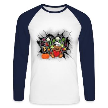 Gemüse Küche Koch Teddy Köche Köchin Gastgeber - Unisex Baseballshirt langarm - Weiß/Navy - Vorne - Nik (191cm)