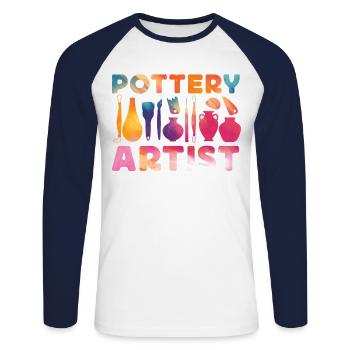 Pottery Ceramics Artist Watercolor - Unisex Long Sleeve Baseball T-Shirt - white/navy - Front - Nik (191cm)