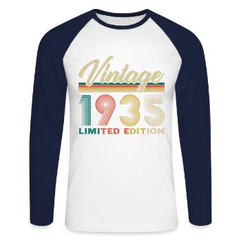 Original 1935 Vintage Retro Anniversary Gift - Unisex Long Sleeve Baseball T-Shirt - white/navy - Front - Nik (191cm)
