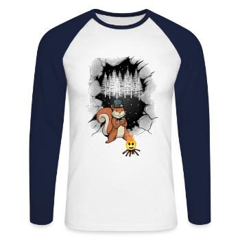 Habitants de la forêt Écureuils Feu de camp Conte de fées - T-shirt baseball manches longues Homme - blanc/marine - Devant - Nik (191cm)