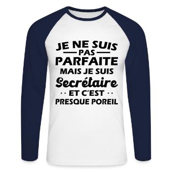 Pas Parfaite mais Je suis Secrétaire Femme Cadeau - T-shirt baseball manches longues Homme - blanc/marine - Devant - Nik (191cm)