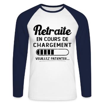 Retreat wird geladen, bitte warten - Unisex Baseballshirt langarm - Weiß/Navy - Vorne - Nik (191cm)