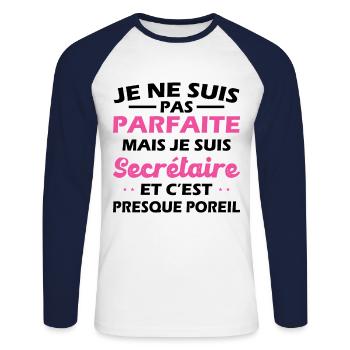 Pas Parfaite mais Je suis Secrétaire Femme Cadeau - T-shirt baseball manches longues Homme - blanc/marine - Devant - Nik (191cm)