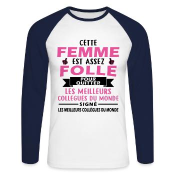 Mad Woman Leaves Colleagues - Unisex Long Sleeve Baseball T-Shirt - white/navy - Front - Nik (191cm)