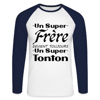 Un super frère devient toujours un super tonton - T-shirt baseball manches longues Homme - blanc/marine - Devant - Nik (191cm)