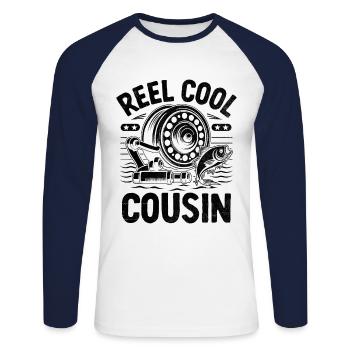 Reel Cool Cousin Bass Fishing Angler Fisherman Ang - Unisex Long Sleeve Baseball T-Shirt - white/navy - Front - Nik (191cm)