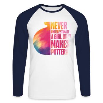 Pottery Ceramics Artist Watercolor - Unisex Long Sleeve Baseball T-Shirt - white/navy - Front - Nik (191cm)