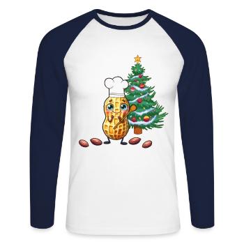 Weihnachten Xmas Erdnuss Nuss Koch Tannenbaum - Unisex Baseballshirt langarm - Weiß/Navy - Vorne - Nik (191cm)