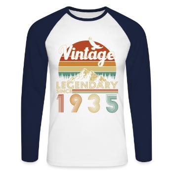 Original 1935 Vintage Retro Cadeau D’anniversaire - T-shirt baseball manches longues Homme - blanc/marine - Devant - Nik (191cm)
