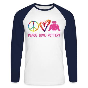 Pottery Ceramics Artist Tie Dye - Unisex Long Sleeve Baseball T-Shirt - white/navy - Front - Nik (191cm)