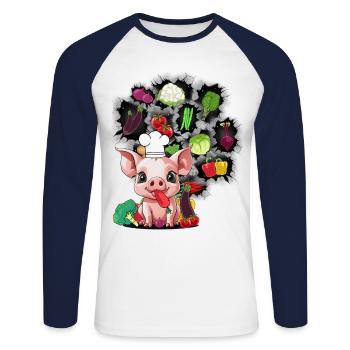 Vegetarian Cooking Piglet Piggy Vegetable Kitchen - Unisex Long Sleeve Baseball T-Shirt - white/navy - Front - Nik (191cm)