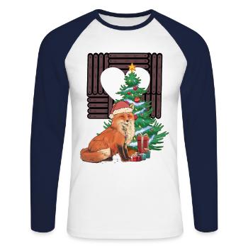 Schweden Finnland Norwegen Xmas Nikolaus Fuchs - Unisex Baseballshirt langarm - Weiß/Navy - Vorne - Nik (191cm)
