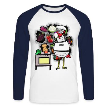 lustig Huhn Gastgeber Gemüse Köchin Koch spaßig - Unisex Baseballshirt langarm - Weiß/Navy - Vorne - Nik (191cm)