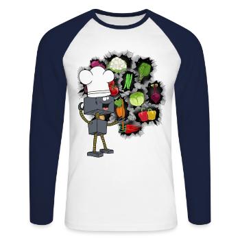 Robot Chef Cooks Cook Kitchen Culinary Arts - Unisex Long Sleeve Baseball T-Shirt - white/navy - Front - Nik (191cm)