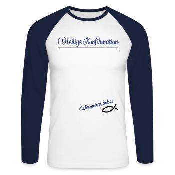 Konfirmation Kirche Glaube Fisch Gästebuch Konfi - Unisex Baseballshirt langarm - Weiß/Navy - Vorne - Nik (191cm)