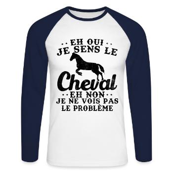 Je sens le cheval et non je ne vois le problème - T-shirt baseball manches longues Homme - blanc/marine - Devant - Nik (191cm)