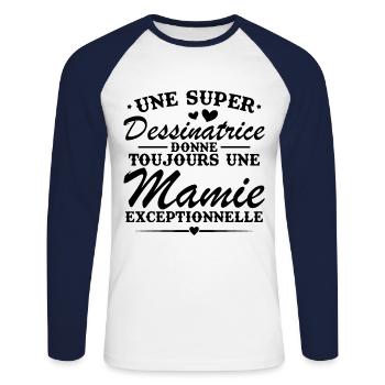 Dessinatrice donne toujours mamie exceptionnelle - T-shirt baseball manches longues Homme - blanc/marine - Devant - Nik (191cm)