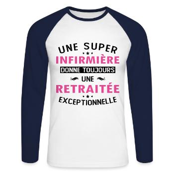 Une super infirmière donne toujours une retraitée - T-shirt baseball manches longues Homme - blanc/marine - Devant - Nik (191cm)