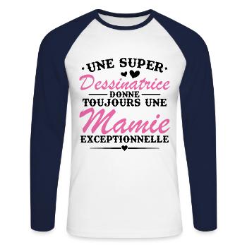 Dessinatrice donne toujours mamie exceptionnelle - T-shirt baseball manches longues Homme - blanc/marine - Devant - Nik (191cm)