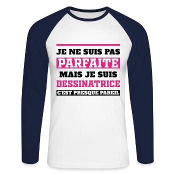 Nicht perfekt, aber ich bin ein Cartoonist - Unisex Baseballshirt langarm - Weiß/Navy - Vorne - Nik (191cm)