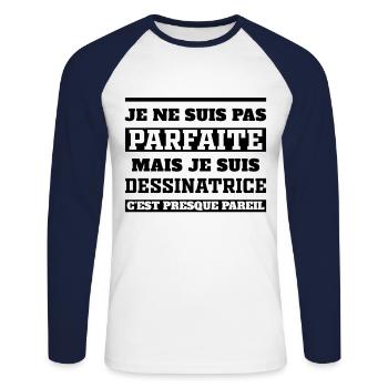 Pas Parfaite Mais Je suis Dessinatrice - T-shirt baseball manches longues Homme - blanc/marine - Devant - Nik (191cm)