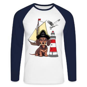 Dachshund Dog Maritime - Unisex Long Sleeve Baseball T-Shirt - white/navy - Front - Nik (191cm)