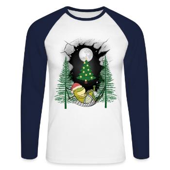Santa Frog Christmas Chilling Santa Xmas - Unisex Long Sleeve Baseball T-Shirt - white/navy - Front - Nik (191cm)