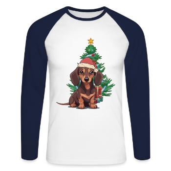 Chien de compagnie Noël Chiens Noël Père Noël - T-shirt baseball manches longues Homme - blanc/marine - Devant - Nik (191cm)