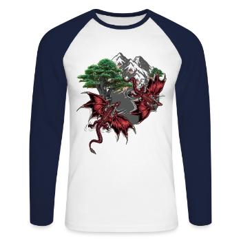 Fantasy Drachen Fabelwesen Drache Märchen Kind - Unisex Baseballshirt langarm - Weiß/Navy - Vorne - Nik (191cm)