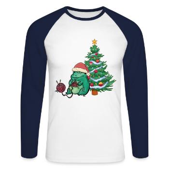 Santa Claus Frog Christmas Knitting Frogs - Unisex Long Sleeve Baseball T-Shirt - white/navy - Front - Nik (191cm)