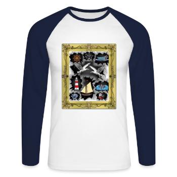 Maritim, Seaman, Seafarer, Ahoy - Unisex Long Sleeve Baseball T-Shirt - white/navy - Front - Nik (191cm)