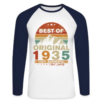 Original 1935 Vintage Retro Cadeau D’anniversaire - T-shirt baseball manches longues Homme - blanc/marine - Devant - Nik (191cm)