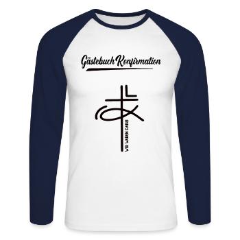 Konfirmation Gästebuch Kirche Glaube Fisch Konfi - Unisex Baseballshirt langarm - Weiß/Navy - Vorne - Nik (191cm)