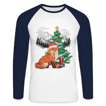 Nikolaus Fuchs Füchse Weihnachtsmann Santa - Unisex Baseballshirt langarm - Weiß/Navy - Vorne - Nik (191cm)