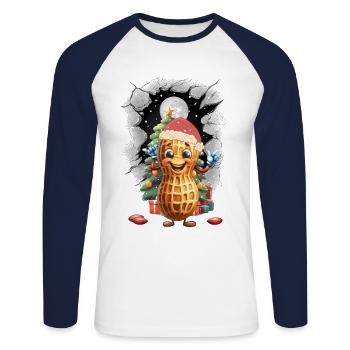 Peanut Peanuts Santa Xmas Christmas - Unisex Long Sleeve Baseball T-Shirt - white/navy - Front - Nik (191cm)